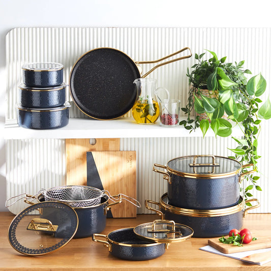 16 Piece Dowry Cookware Set with Granite Induction Base Anthracite