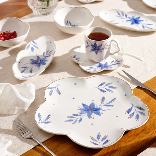 Blue Porcelain 32 Piece Breakfast/Serving Set for 6 People